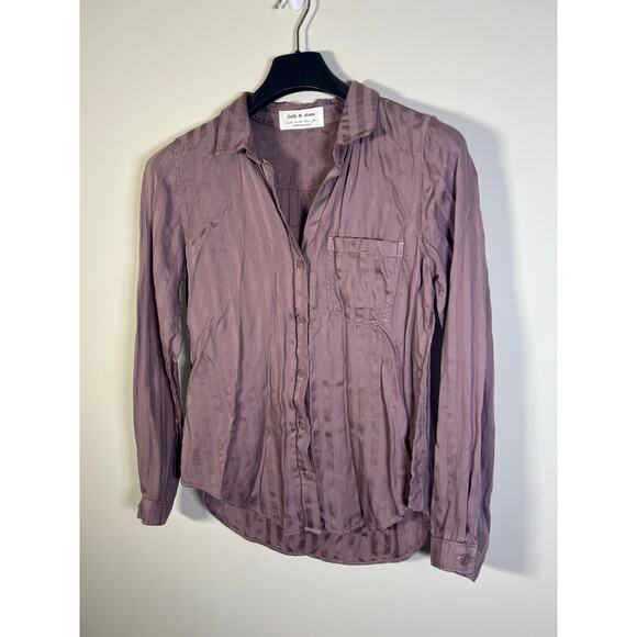 Anthropologie Cloth & Stone Mauve Striped Button Blouse Long Sleeve Size Small - Picture 4 of 9